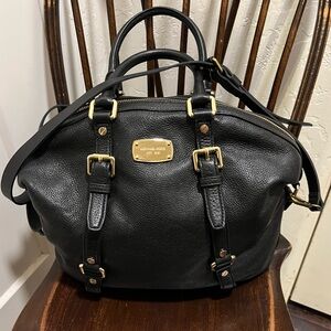 Michael Kors Bedford Medium Black Pebbled Leather Satchel Bag Purse